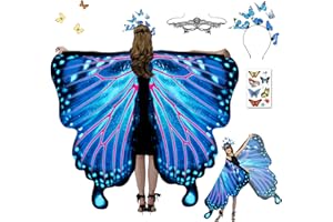 HILKKET Motyl Skrzydła Szaliki, 4 szt. Motyl Szaliki, Szalik Motyl Kostium Dorośli, Płaszcz Motyl Kobieta, Szal Motyl Kobieta, Skrzydła Motyl Z Opaska Na Karnawał, Impreza 168 x 140 cm