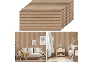 Tarwanear Self Adhesive Tiles Stickers 60 x 30cm 10PCS Wood Slat Effect Wall Tiles Bathroom Waterproof Peel and Stick Wall Moulding Panels PET Stick on Tile for Home Decor,Brown