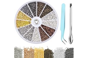 XWCHASA 2400 Stück Crimp Perlen, Quetschperlen Kupfer Spacer Beads 2 mm 2.5 mm, Perlen Spacer Set für Armbänder, Halsketten, DIY Handgefertigte Schmuckherstellung (6 Farben)