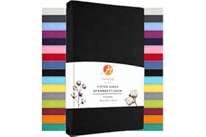 ‎HEIM24H GERMANY Heim24h Spannbettlaken 140x200cm bis 30 cm, Schwarz, 100% Baumwolle Bettlaken, Öko Tex Zertifiziert Jersey Spannbetttuch