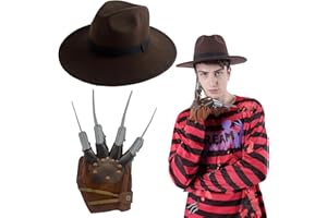 Carnavalife Disfraz Freddy Krueger Hombre Adulto Adolescente, Guante Garra Mano Freddy Krueger,Mascara Freddy Kruegge, Sombrero Freddy Kruegger para Disfraz Halloween