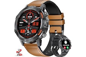 LIGE Smartwatch męski ze skórzanym paskiem, 1,39", wojskowy smartwatch z tętnem 24/7, ciśnieniem krwi, monitorowaniem snu, dla systemu Android iOS, 100+ trybów sportowych, zegarek fitness,