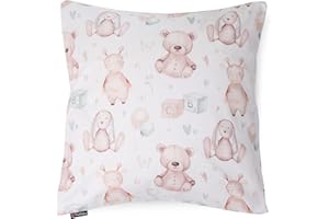 PinkZebra Federa per cuscino per bambini e neonati, 40 x 40 cm in 100% cotone, per ragazze e ragazzi, con chiusura lampo, Oeko-tex Standard 100, prodotta nell'Unione Europea, Animali di Peluche