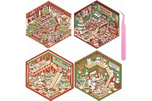 Wnqou 4 Sets DIY 3D Christmas House Mini Cabin Scenes Stickers - Escenas de Cabañas Simuladas en Miniatura, Simpáticos Dibujos Animados para Adultos y Niños, Ideal para juegos de pegatinas para niñas