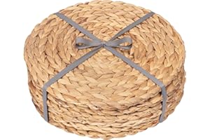 Dehaus® Round Placemats - Set of 6, 30cm Water Hyacinth Table Mats - Luxury Quality Woven Wicker Table Place Mats - Natural Handmade Wooden Seagrass Kitchen Dining Accessories