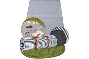 Haus Projekt Couverture de Pique-Nique en Polaire Douce rayée Marine, 200x150 cm, Pliable et Portable avec poignée, Accessoires Camping, Voyage, randonnée, Festival, Tapis de Plage et pic Nique