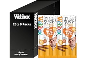 Webbox Tasty Sticks Cat Treats, Chicken and Liver - Kitten Friendly, Wheat and Grain Free, No Artificial Colours (25 x 6 Packs)