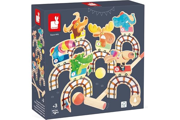 Janod - Jeu de Croquet Enfant Applepop - Jeu d'Adresse - 6 Portes + 2 Maillets + 2 Balles - Développe Dextérité et Concentration - Jouet en Bois FSC - Dès 3 Ans,J03353