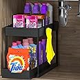 Raiqa Kitchen Organizer - Maximize Your Space with Our 2 Tier Under Sink Organizer - 4 Hooks Included - Sliding Basket - Multi-Purpose Shelf Organiser & Storage for Bathroom