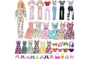 SAIER TBO 27pcs Doll Clothes & Accessories for Barbie, Doll Clothes Outfits with Floral Dress Mini Suspend Skirts Bikins Tops Pants Shoes Bag Sunglasses for 11.5inch Girls Doll