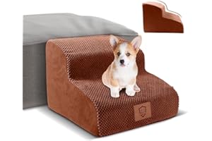 Myiosus Dog Steps for Bed, 2-Step Foam Pet Stairs for Small Dogs and Cats, Puppy Ramp for Sofa with Removable Washable Cover & Non-Slip Bottom, 40x40x30 cm, Brown