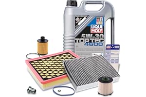 BESTPRICE Inspektionspaket Filterset mit 1x Ölfilter, 1x Kraftstofffilter, 1x Luftfilter, 1x Innenraumfilter, 1x Motoröl 5W-30 Top Tec 4600 5 l, Kompatibel mit OPEL INSIGNIA A (G09), SAAB 9-5 (YS3G)