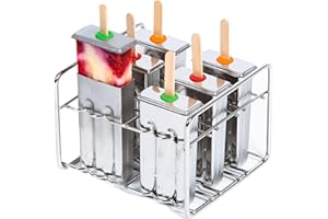 KITZINI Eis am Stiel-Formen aus Edelstahl BPA-frei & umweltfreundlich Wassereis Set, 6 Speiseeisformen mit Auslaufsichere Silikondichtungen, Popsicle