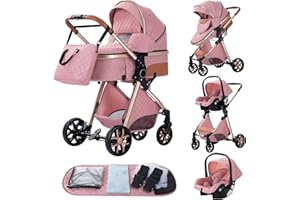 YAZOCO Passeggino 3 in 1 Trio Carrozzina Multifunzionale Carrozzina Ovetto Pieghevole Set Passeggino Neonato Sedili Parapiedi Zanzariere Vista Dall'Alto