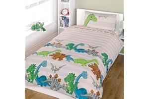 GENERIC DUVET COVERS Dinosaur Natural Children's Rotary Single Duvet Quilt and Pillow Case Bedding Set