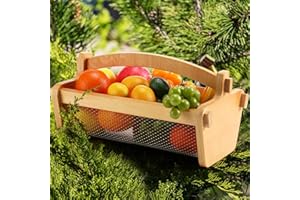 Teenyyou Garden Harvest Basket Mesh Storage with Handle Versatile Gardening Fruits Vegetables Gathering Basket Garden Supply Gardener Gift Spring for Washing Holding (Wood Color,13.4in)