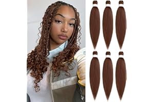 Samtress 16 Inch Pre Stretched Braiding Hair 6 Packs Dark Brown Easy Braid Soft Yaki Texture Kanekalon Synthetic Fiber Hot Water Setting Crochet Braids Hair Extensions for Women (#30)