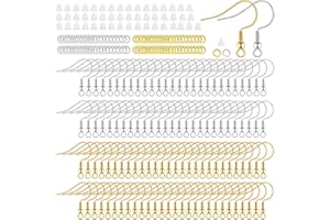 CKANDAY Hypoallergenic Earring Hooks Kit, 600 Pcs - Fish Hooks + Metal Jump Rings + Silicone Earring Backs - Gold/Silver