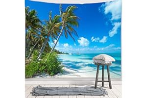 SKCESS Arazzo da parete per spiaggia, mare, arazzo, paesaggio, blu, cielo, sole, albero, grande, 240 x 220 cm