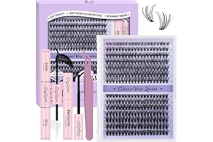 BELLEQIANA B&Q ClassicWisp Wimpern Extensions Set - 280PCS Cluster Lash Set mit Bond+Seal+Remover, Wimpern Pinzette & Bürste, 30D+40D Natürliche Weiche D curl Fake Lashes 8-16 Mix, Schwarze Lash Clusters