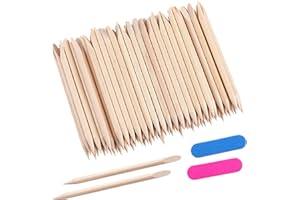 JUNEBRUSHS 100 Pcs Orange Wooden Sticks Multifunctional Double-End Cuticle Pusher Tools for Nail Manicure Pedicure