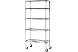 StoreRack Shelving Unit on Wheels, Storage Shelves on Wheels, Wire Shelving Unit, Kitchen Storage Unit on Wheels, Pantry Shelves, Laundry Shelving, Adjustable – Black