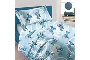 HERMET Disney, Stich Blu, Completo Lenzuola Letto Singolo Una Piazza In Flanella di Puro Cotone Completo Lenzuolo Sopra + Sotto con Angoli + Federa