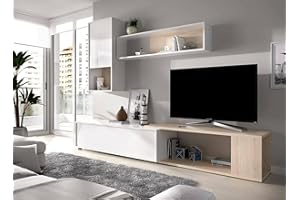 Dmora - Parete attrezzata Denali, Set da soggiorno modulare ad angolo, Mobile salotto multiposizione, 230x41h180 cm, Bianco e Rovere