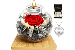 CLTTCLLCT Eternal Rose Birthday Gifts for Women,Preserved Real Roses in Glass Dome with Scented Candle&Heart Necklace,Long-Lasting Eternal Flower,Christmas Forever Rose Gift for Mum Wife Sister Girlfriend (Red)