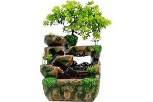 MINRS Fontana da interni a cascata, fontana da tavolo con illuminazione a LED, per interni, per il posizionamento del soggiorno, ufficio, 18 x 15 x 30 cm