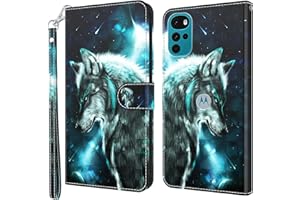 WUHAIZHER Motorola G22 Phone Case Cover Flip Wallet Leather Book Folio Stand View Cover Compatible with Motorola Moto G22 with Magnetic Stand Card Holder Money Pouch Soft TPU Bumper, Wolf