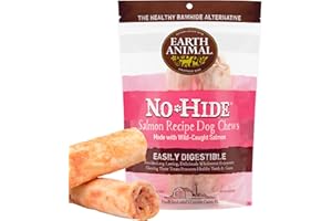Earth Animal No Hide Dog Chews Natural Long Lasting Dental Sticks for Dogs Training Treat Gift - Salmon, 2 Pack (120g)