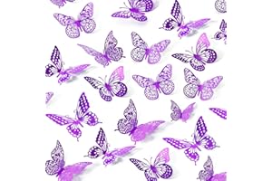 UCLEVER 48pcs 3D Butterfly Wall Stickers Purple Removable 4 Style 3 Sizes for Bedrooms Festival Party Decorations (Purple)