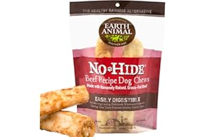 EARTH ANIMAL No-Hide Medium Snack naturali senza pelle aromatizzati al manzo Snack da masticare a lunga durata per cani | media taglia (confezione da 1)