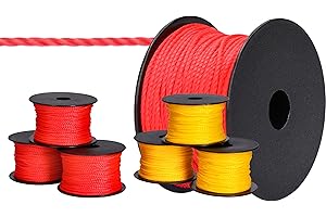 ToolSpace 6x Cordeau de maçon 50m x 1.7mm - 3x Jaune, 3x Rouge, Ficelle de Construction, d'alignement Soie de polypropylène - Fil de Maçon Ligne de Guidage, de Plomb, Pavage d'épaisseur Cordon de Pose