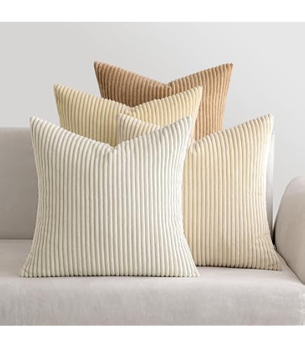2er Set Kissenbezüge Aus Kordsamt – Cremefarben, Gestreift, Weich & Modern – Für Sofa, Bett & Balkon