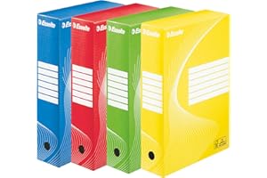 Esselte Boîte à Archive Standard, 80 mm, A4, Boîte Transfert, Carton Ondulé Sans Acide, Lot de 10, Capacité 600 Feuilles, Montage rapide et facile, Couleurs Assorties, 128403