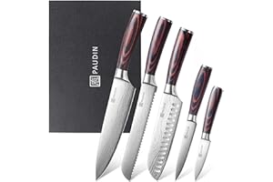 PAUDIN Kitchen Knife Set, High Carbon Stainless Steel Kitchen Knives, 5 Piece Chef Knives Sets with Ergonomic Handle, Japanese Knife Set,Cooking Knives Come with Gift Box