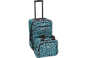 Rockland Set di valigie verticali Softside moda, Blu leopardato., 2-Piece Set (14/19), Set Bagagli