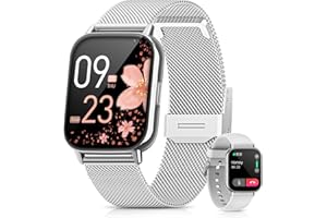 SWGOTA Smartwatch Donna Chiamate Bluetooth 5.2, 1.85" HD Smart Watch Orologio con Cardiofrequenzimetro SpO2 Sonno Fisiologia Femminile IP68 Notifiche Messaggi 18 modalità Sportive iOS Android Argento