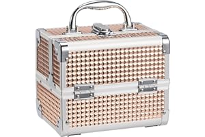 Joligrace Girls Makeup Box with Mirror Cosmetic Case Jewelry Organiser Light Weight Lockable with Keys, Size: 19.5x15x16cm (Rose Gold)