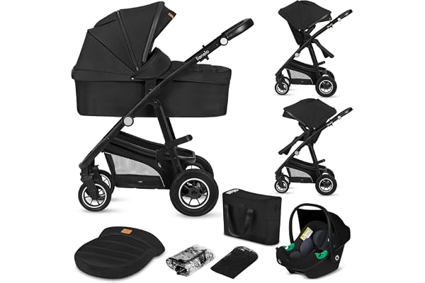 LIONELO BIANKA Poussette 3 en 1 max 22 kg Nacelle max 9 kg Siège-auto max 13 kg Poussette Pliable Système de Voyage Dossier Réglable Roues 360° Amorti Auvent XXL Trio poussettes combinées