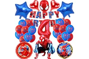 SWOKKTS Palloncini Spiderma Compleanno, Decorazioni Spider Eroe Ragazzi Ragazze 4° Compleanno, Kit Addobbi Compleanno 4 Anni (Palloncini Compleanno 4 Anno)