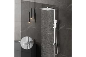 ‎KOMIRO KOMIRO Duschsystem ohne Armatur, Regendusche Ohne Armatur,Duschset mit Duschkopf 30x30cm, Handbrause mit 3 Strahlarten, Edelstahl Duschstange Höhenverstellbar,Quadrat