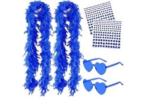 BDSHUNBF 4PCS Boa à Plumes, Boas de Plumes, Boa en plumes Colorées, avec Lunettes de Soleil sans Monture en Forme de cœur, pour Halloween, Danse, Fête, Mariage, Cosplay
