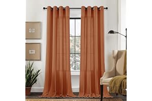 CUCRAF Tende in lino con occhielli, stile rustico in voile, semitrasparenti, per camera da letto, cameretta dei bambini, soggiorno, altezza 260 x larghezza 140 cm, set da 2, terracotta