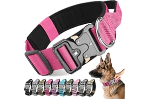 Viugex Collares de Perro, Ajustable Collar Nylon para Mascotas, Collar Táctico para Perros con Hebilla de Metal, Duradero Cómodo Collares de Entrenamiento para Todo Tipo de Perros (Rosa Rojo, L)