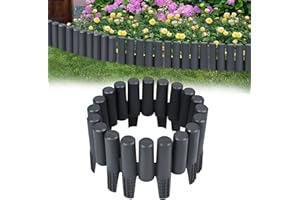 XMTECH Rasenkante Holzoptik 5,6m Garten Beetumrandung Beeteinfassung Mähkante Palisade aus Kunststoff, Gartenpalisade Gartenzaun, Anthrazit, 1 Element (L x H): 28 x 24,5 cm, 20 Stück