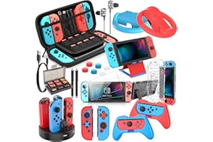 Mooroer Switch Zubehör Set für Nintendo Switch Bundle, 27 in 1 Accessories für Nintendo Switch mit Switch Tasche, Schutzhülle, Griff, Playstand, Griffladestation, Switch Spiele Aufbewahrung etc