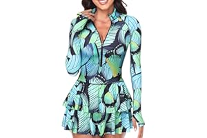 UNIQUEBELLA Rash Guard Swimsuit for Women, Swimming Costume Set with UPF 50+ Long Sleeve Sports Surf Swimsuit